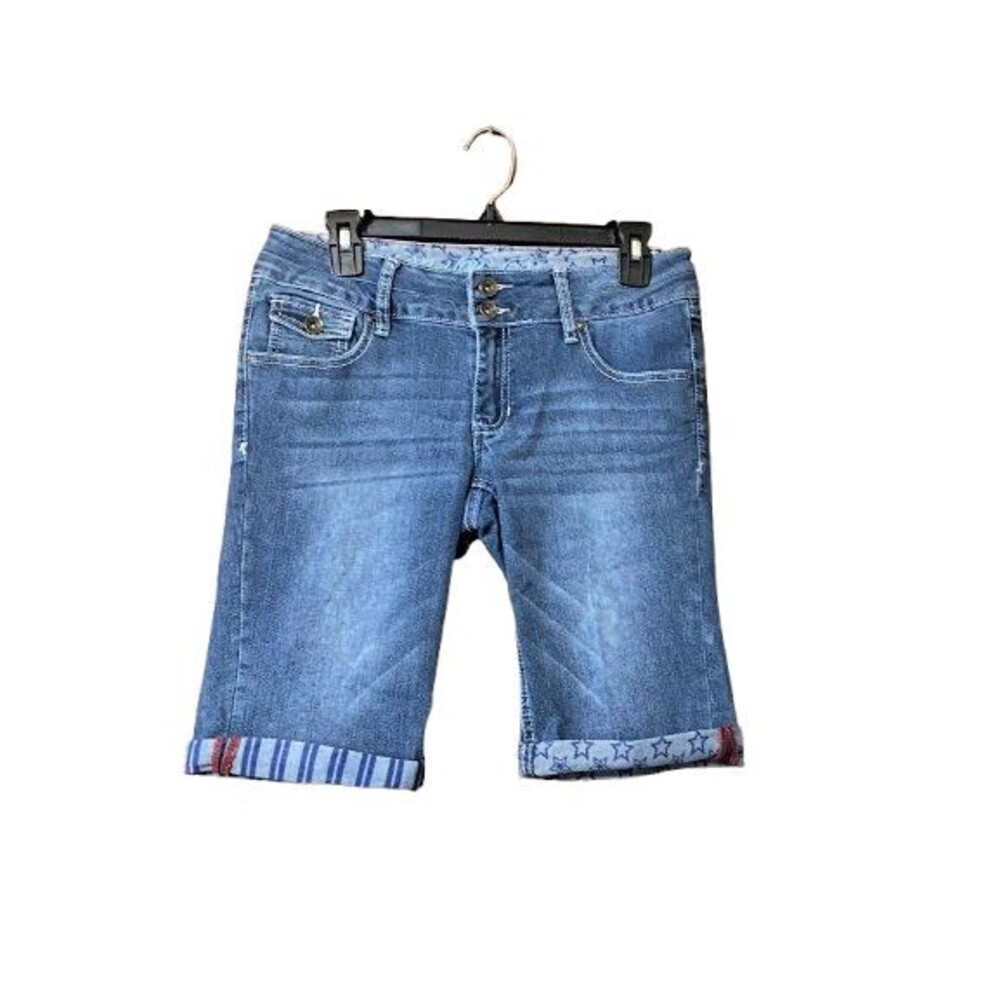 Rebel By Right Bermuda Blue Jean Shorts Womens Size 7 Stars & Stripes